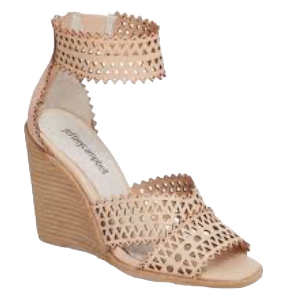 Jeffrey Campbell Nude Laser-Cut Ankle Strap Wedges